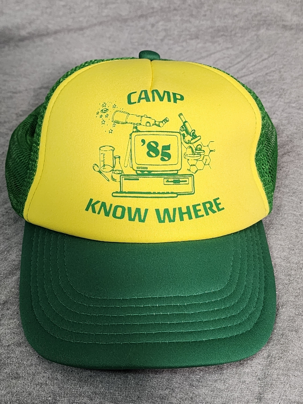 Stranger Things Camp Know Where ’85 Green Yellow Mesh Snapback Hat Netflix